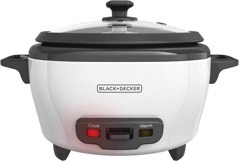 Rice Cooker 6-Cup (Cooked) with Steaming Basket, Removable Non-Stick Bowl, White0