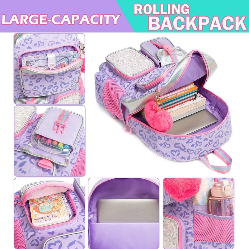 Kids Rolling Backpack for School Girls with Wheels, Wheeled Luggage with Wheels1