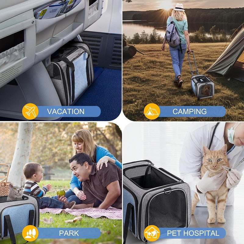 Rolling Pet Carrier with Wheels, Expandable Pet Carrier for Small Dogs Cats unde3