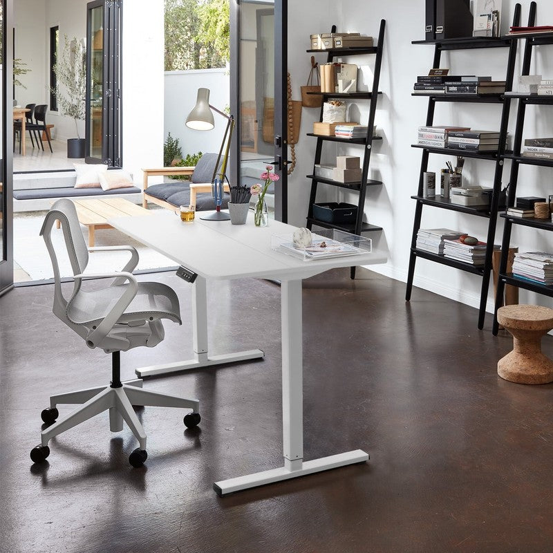 48"×24" Electric Height Adjustable Standing Desk T Shaped Metal White5