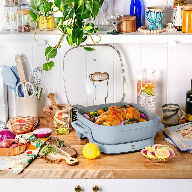 5 in 1 Electric Skillet Expandable to 7 Qt w/ Glass Lid Cornflower Blue5