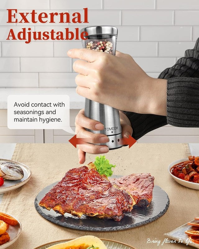 Electric Salt and Pepper Grinder Set with Storage Base, Stainless Steel Recharge5