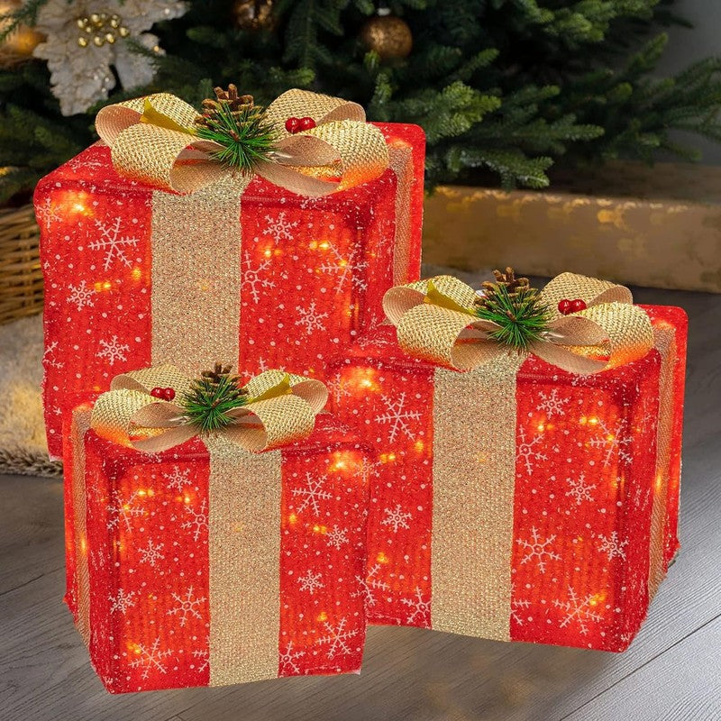 Set of 3 Christmas Lighted Gift Boxes 50 LED Indoor Outdoor Holiday Decor2