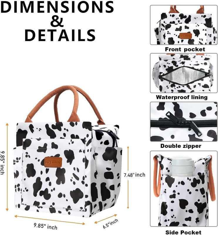 Insulated Lunch Bag Women Men Leakproof Large Cooler Tote w Bottle Holder Cow1