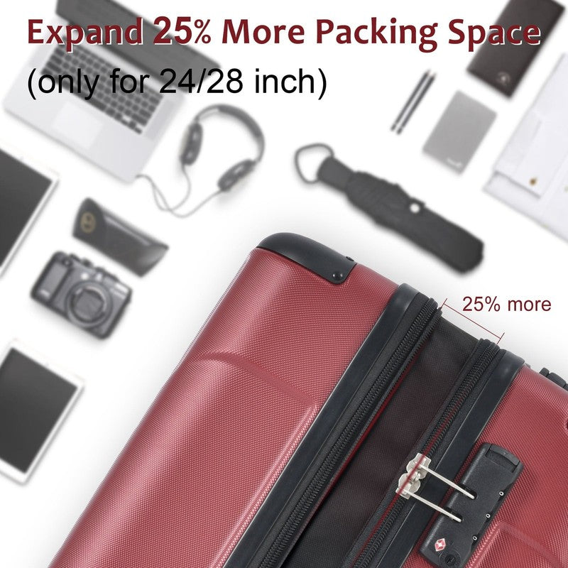24" Checked Luggage 65L Hardshell Suitcase TSA Lock Spinner Wheels Red3