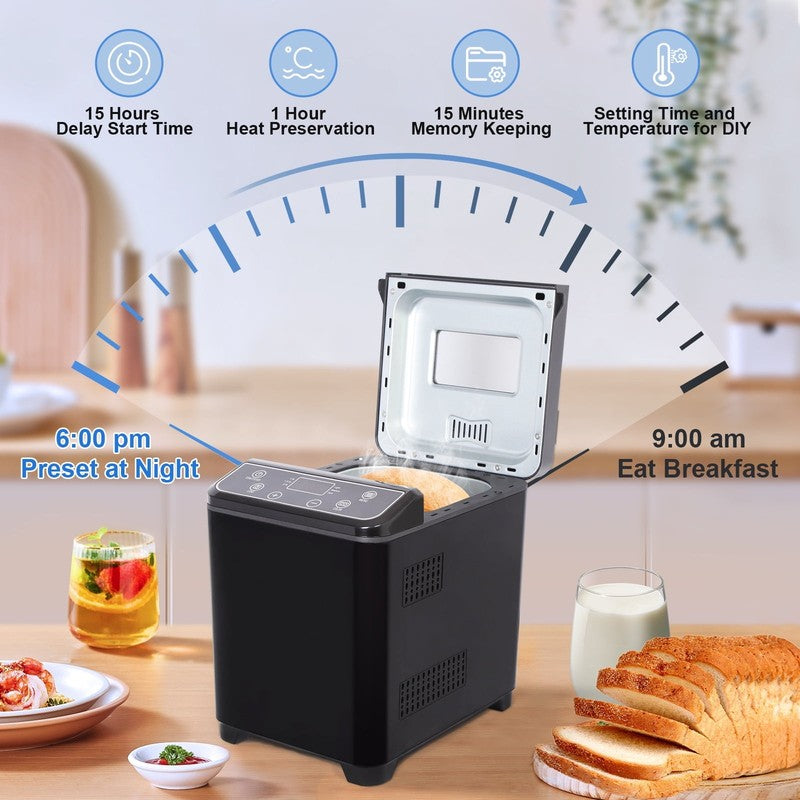 2LB 20-in-1 Bread Maker Machine Black LCD Automatic 2 Custom Menus 0706