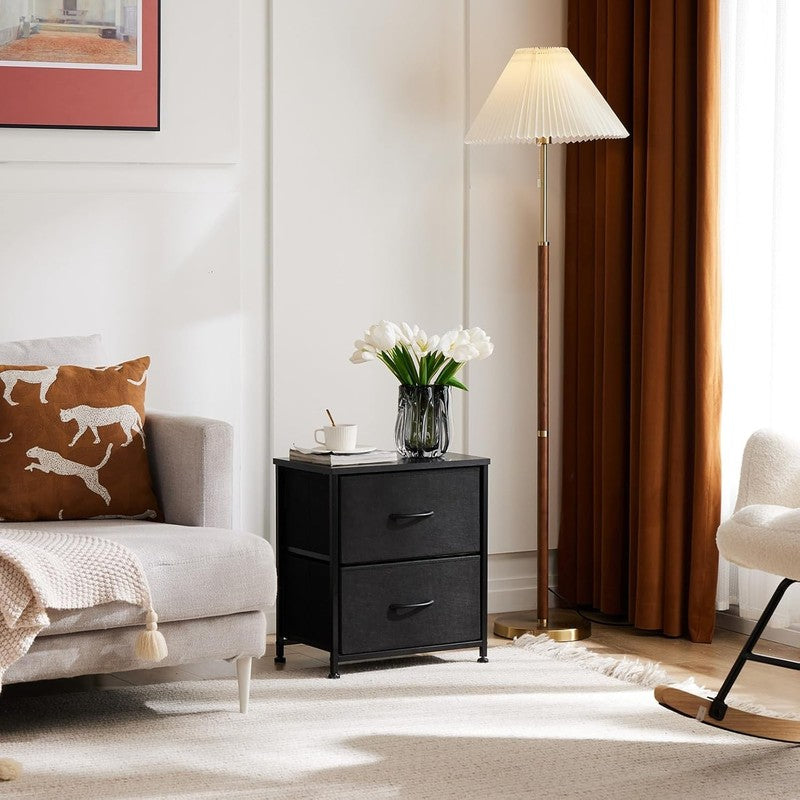 Nightstand Small Dresser with 2 Fabric Drawers, Bedside Storage Table, Black6