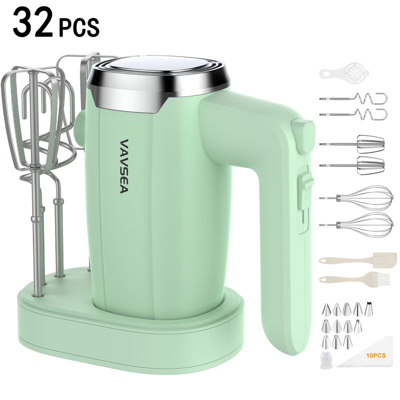 Electric Hand Mixer with 32 Attachments, Includes 2 Whisk, 2 Dough Hooks, 2 Beat10