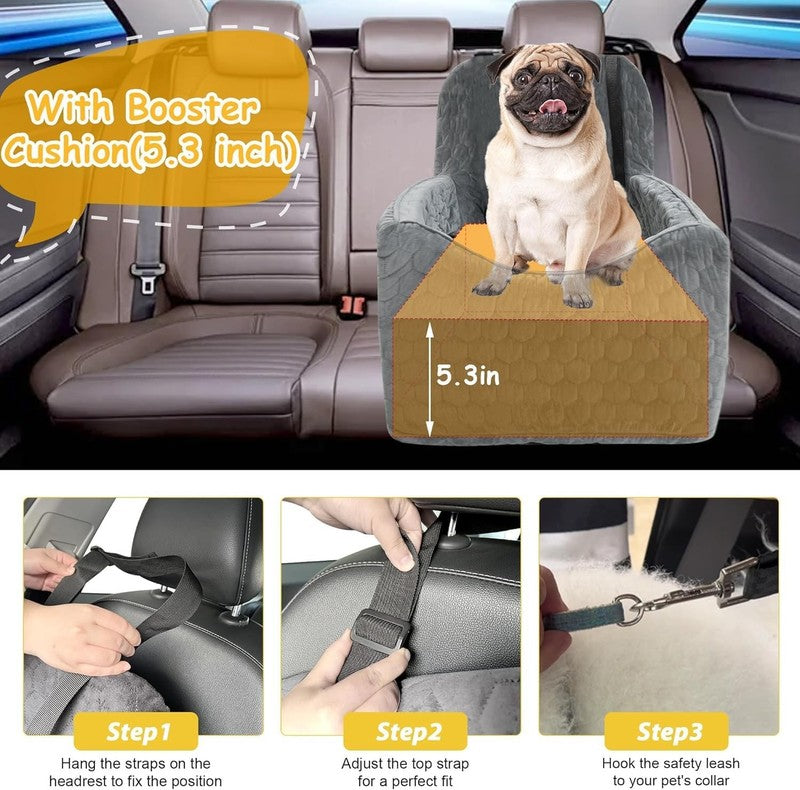 Dog Car Seat Small/Medium Dogs up to 35lbs Memory Foam Washable Cover Gray3
