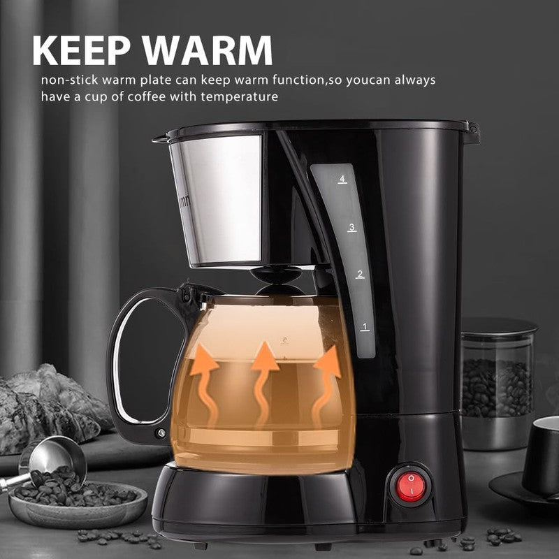 4 Cup Drip Coffee Maker 20oz Mini Coffee Machine Permanent Filter 650W1