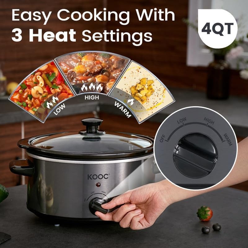 4Qt Slow Cooker 3-Setting Dishwasher Safe Ceramic Grey Ellipse Pot2