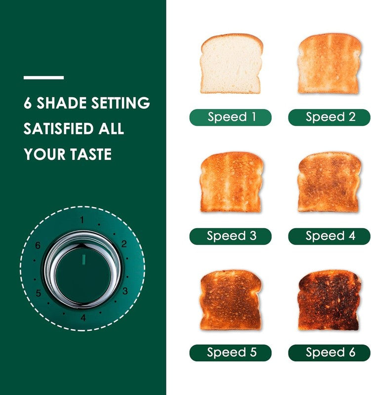 4 Slice Retro Toaster Green Stainless Steel Bagel Defrost Wide Slots1