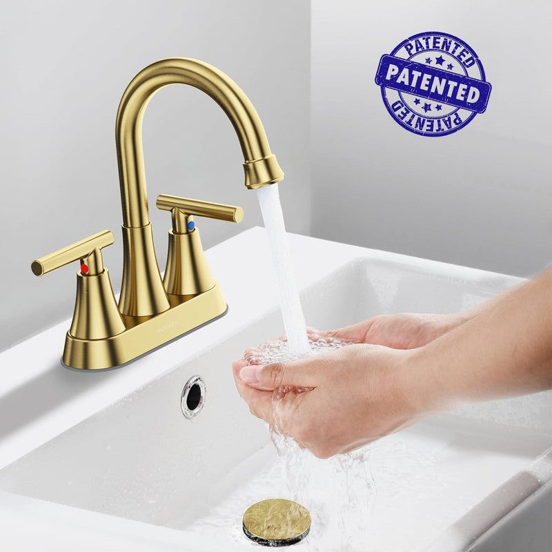 Brushed Gold Bathroom Sink Faucet 4" Centerset w/ Drain & Supply Hoses3