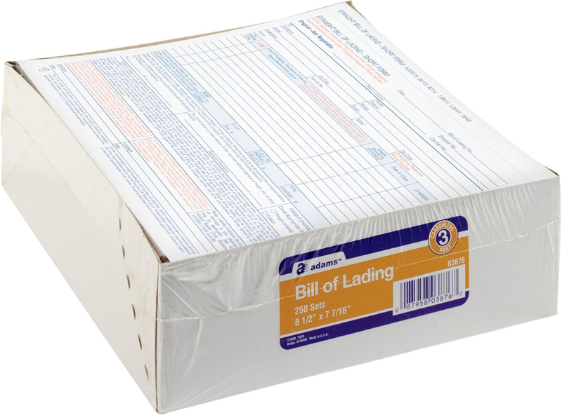 3 Part Bill of Lading Short Form, 250 Count, White, 8.5 x 7.4 Inches0