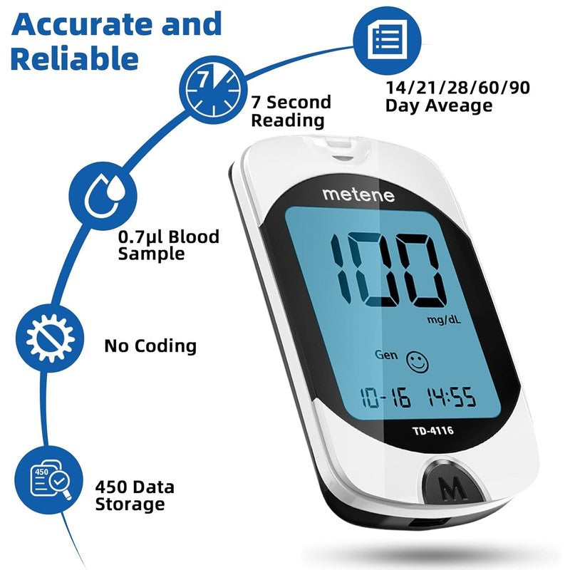 TD 4116 Blood Glucose Monitor Kit, 100 Glucometer Strips, 100 Lancets, 1 Blood S2