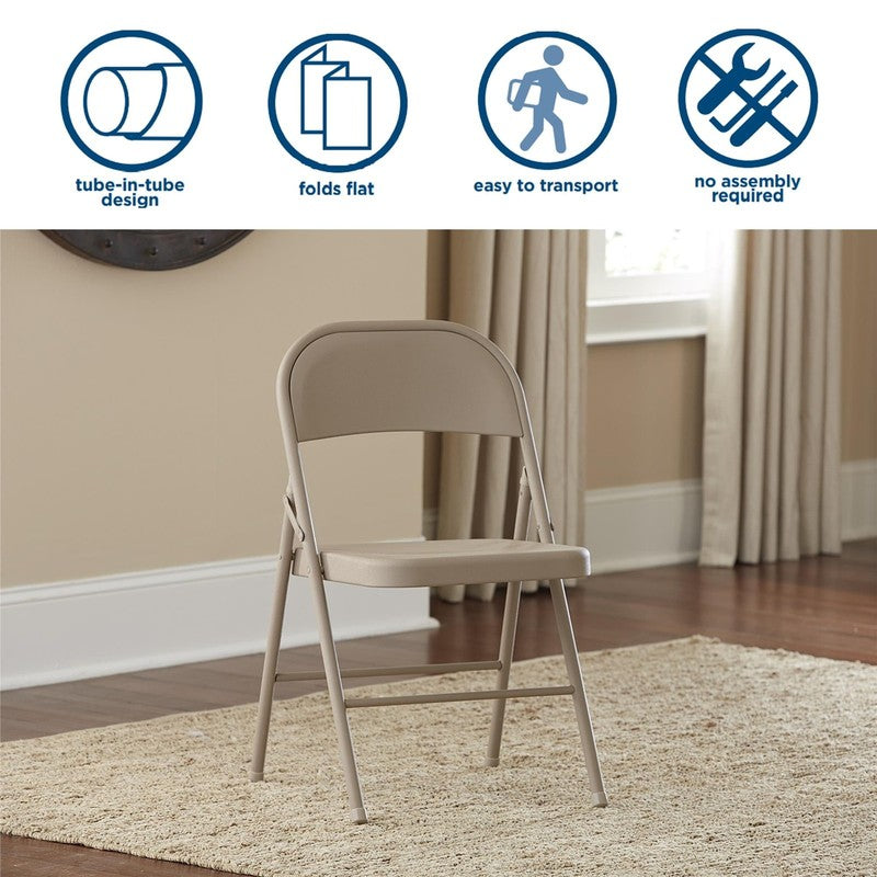 All Steel Metal Folding Chair, Beige, 4 Pack6