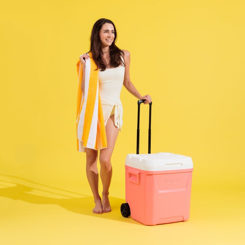 60 QT Laguna Ice Chest Cooler with Wheels, Coral Pink9