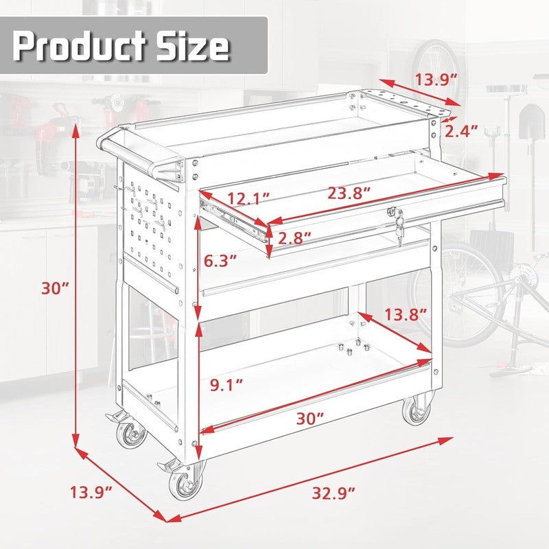 3 Tray Rolling Tool Cart, 400 LBS Capacity Mechanic Tool Carts on Wheels, Heavy2