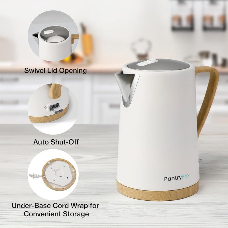 Electric Kettle 1.7L 1500W Stainless Steel Fast Boil Auto Shut Off LED White2