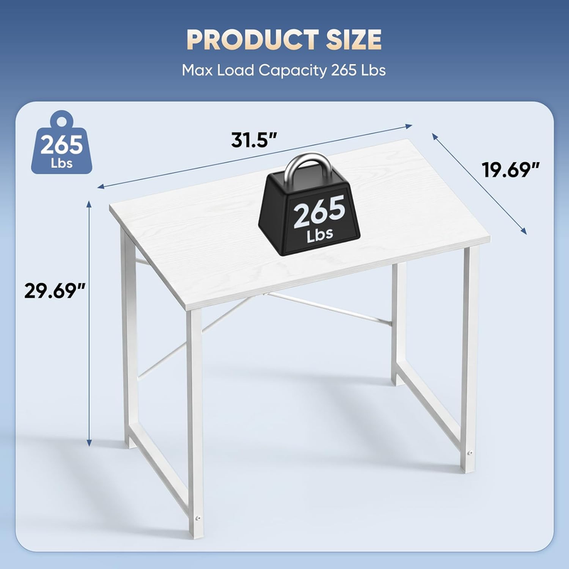 31in Computer Desk Small Study Writing Work Table White X-Shaped Frame2