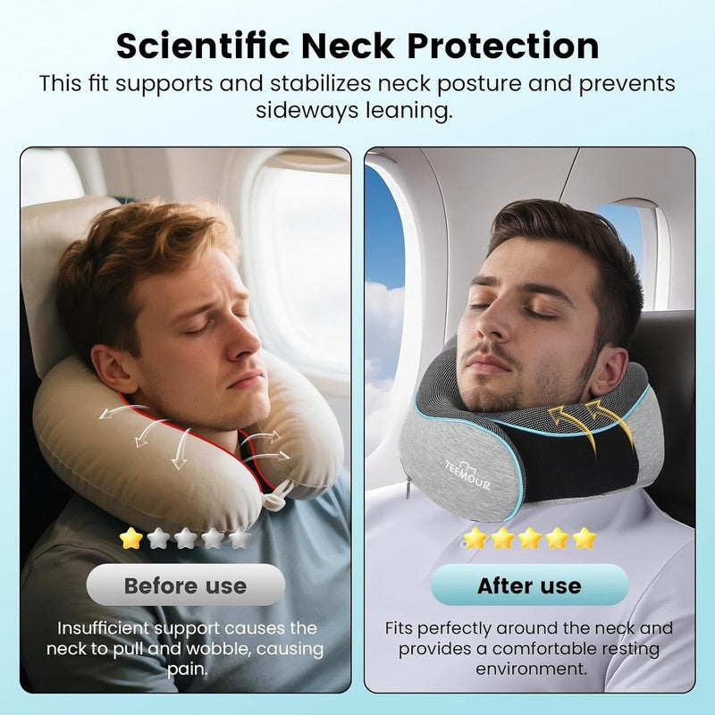 Upgraded Memory Foam Travel Neck Pillow w/ Eye Mask, Earplugs & Bag – Airplane1