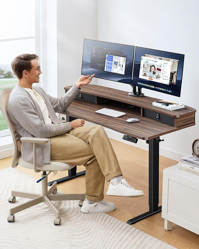 48x24 Electric Standing Desk w/ 2 Drawers 4 Presets Hooks Walnut1