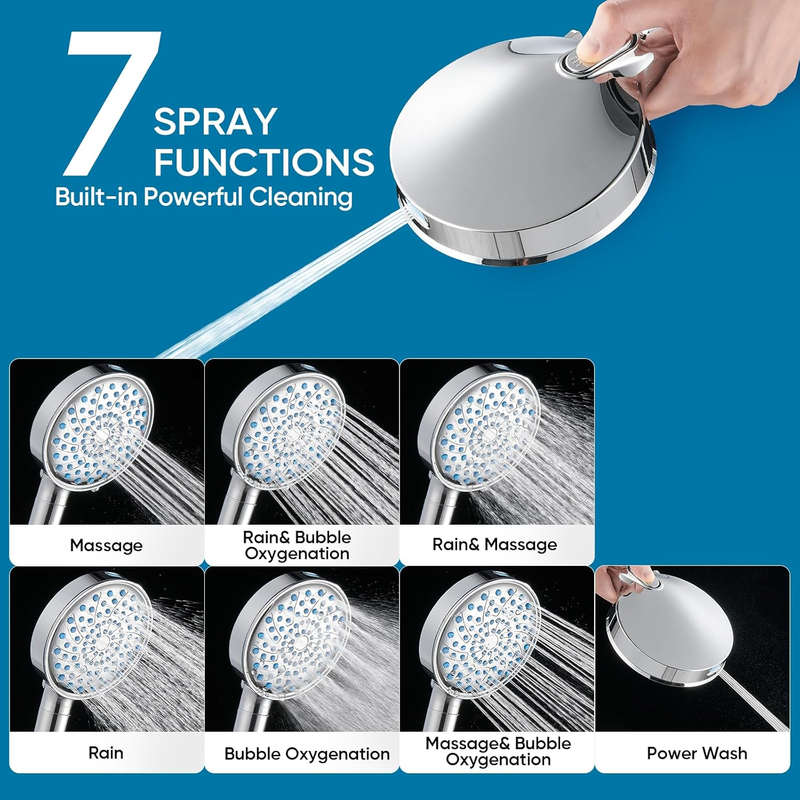 Filtered Handheld Shower Head High Pressure 7 Mode Hard Water Chrome5