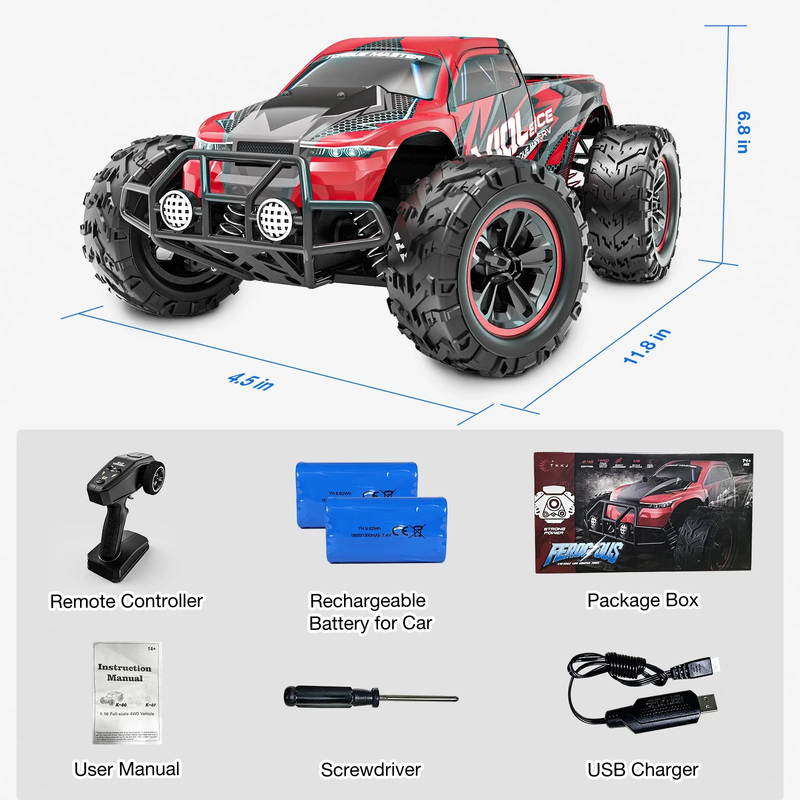 RC 1:16 Remote Control Truck 30MPH 4WD Off Road w/ 2 Batteries LED Lights2
