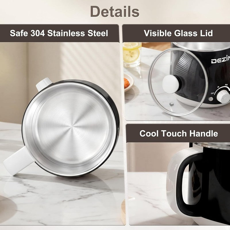 1.6L Electric Hot Pot Noodle Cooker Stainless Steel Temp Control Keep Warm7
