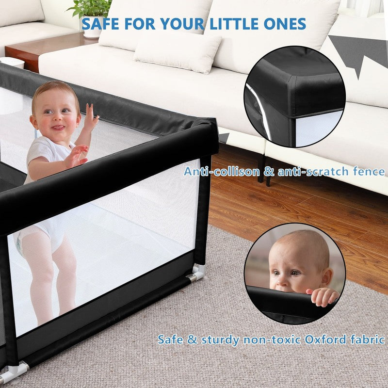 Baby Playpen Large Play Yard Fence for Toddlers,50"X50" Black3