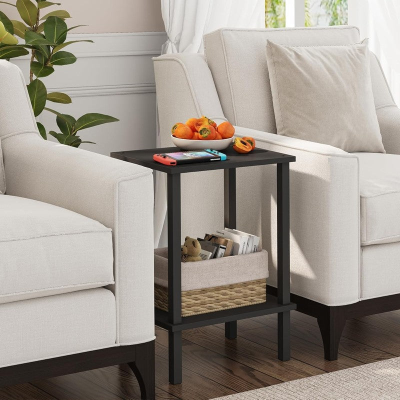 Set of 2 End Tables Nightstand 2 Tier Storage Shelf Side Table3