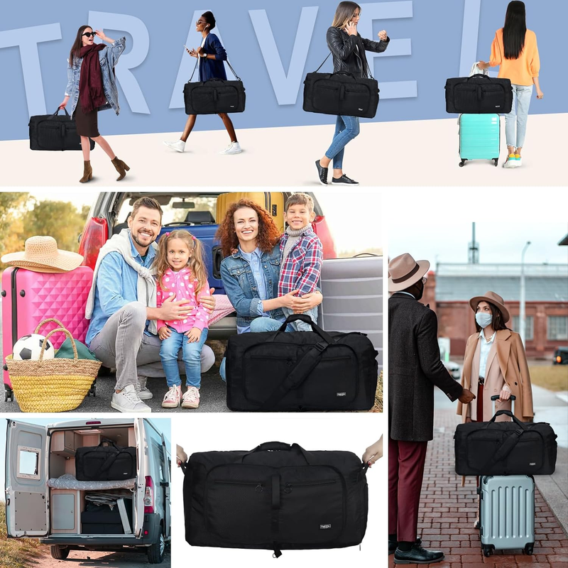 65L Travel Duffel Bag Foldable w/ Shoe Compartment Water Resistant Gray1