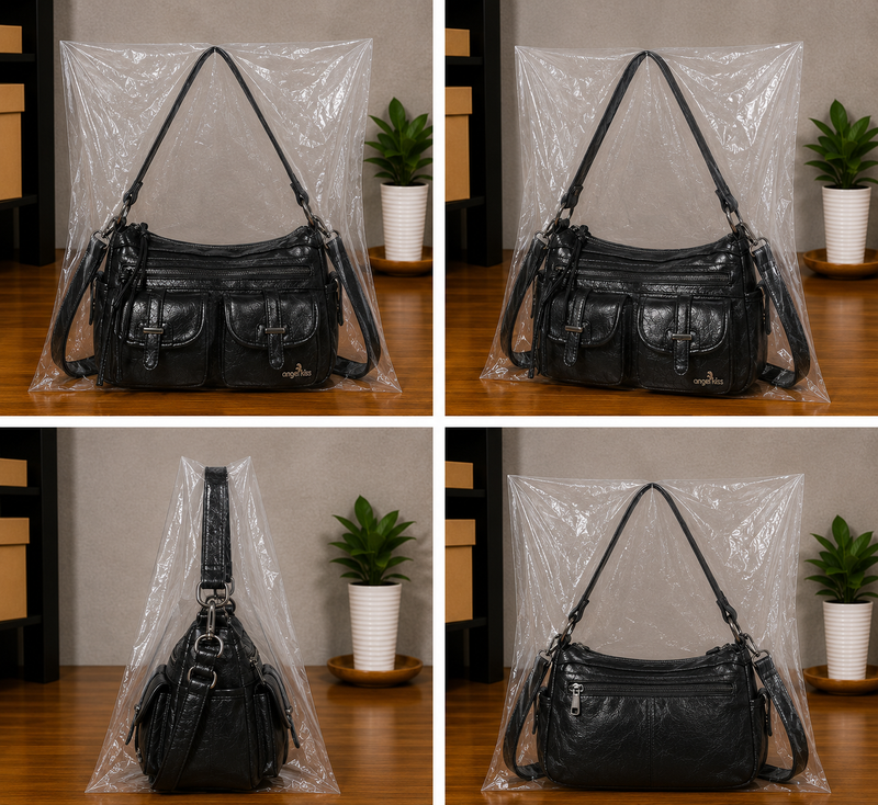 Women's Soft Vegan Leather Hobo Crossbody Multi Pocket Bag0