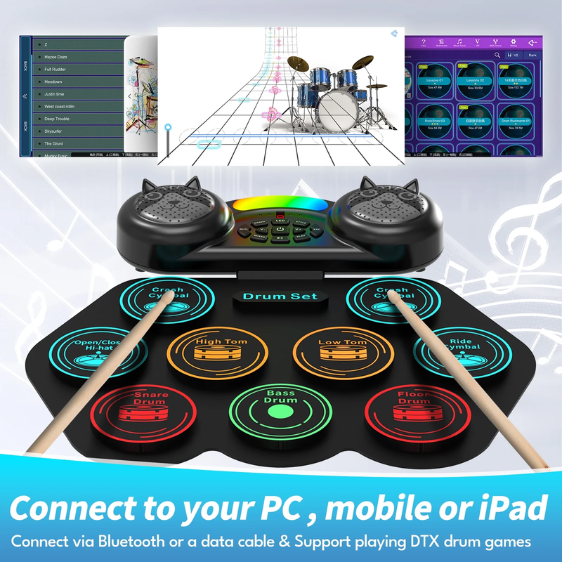 Electronic Drum Set 9 Pad Roll Up Drum Kit MIDI Portable Beginners2