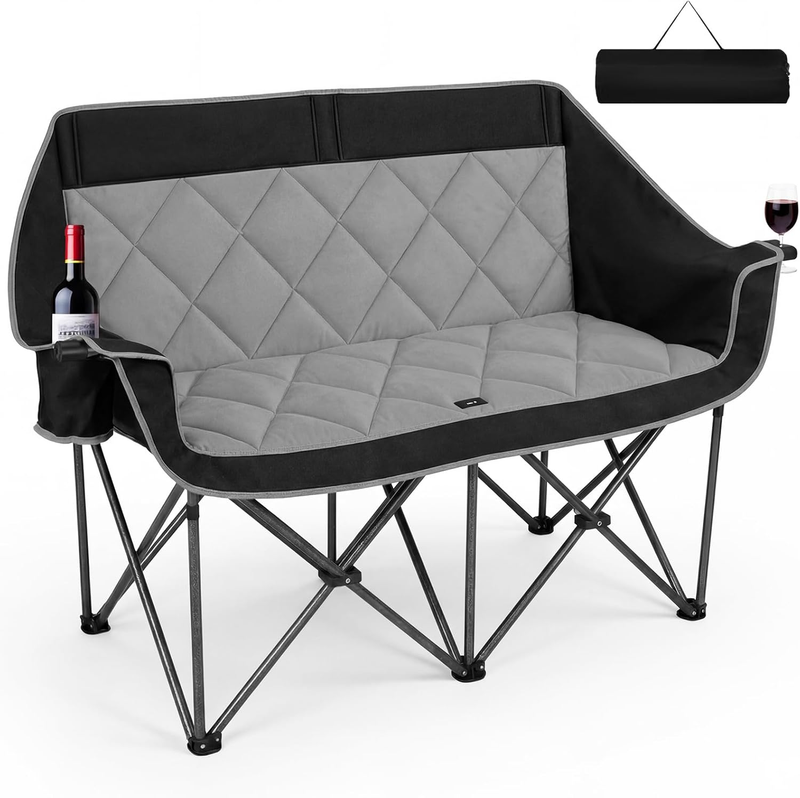Double Camping Chair 2-Person Oversized Folding Loveseat Heavy Duty 750LBS0