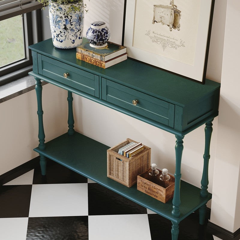 40” Modern Console Table Entryway Sofa Table w/ 2 Drawers Green9