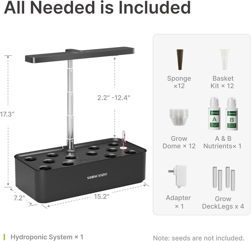 12 Pod Hydroponics System 24W LED Grow Light Indoor Herb Garden Kit Black7
