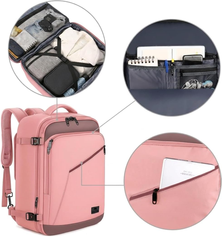 Pink 40L Carry On Backpack Women Water Resistant Travel Bag7