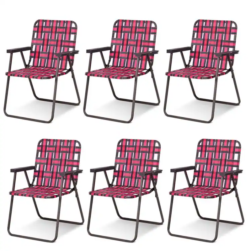 6 Pack Folding Beach Chairs - Portable Camping Lawn Webbing Chairs0