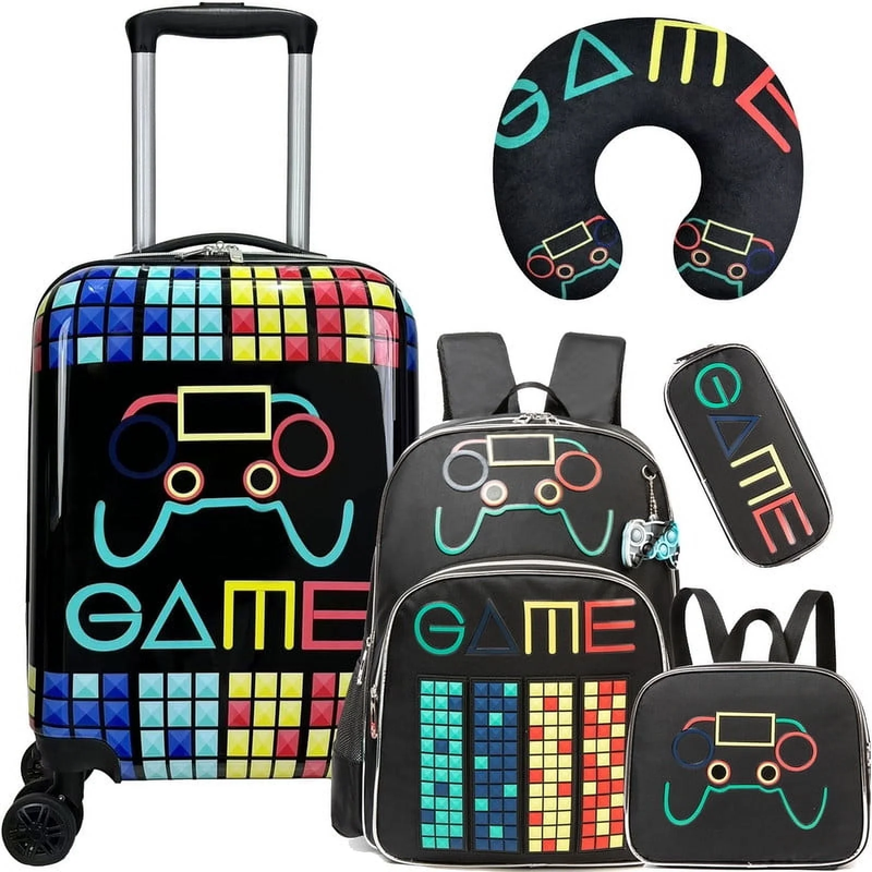 Kids Rolling Luggage Set Boys Hardshell Suitcase Wheels Airline Approved 16"9