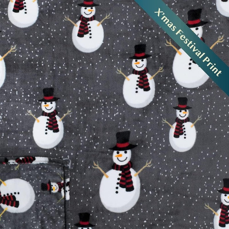 Christmas Throw Blanket Grey Snowman Fleece Soft Warm Plush 50"x60"3