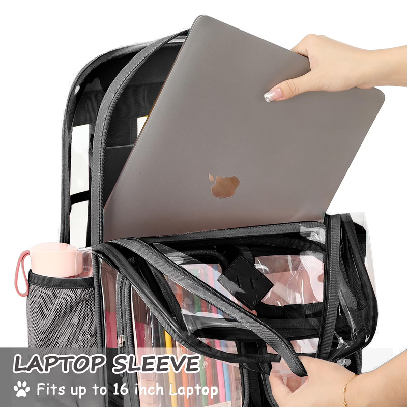 Large Clear Backpack Waterproof See Through School Bag Black3