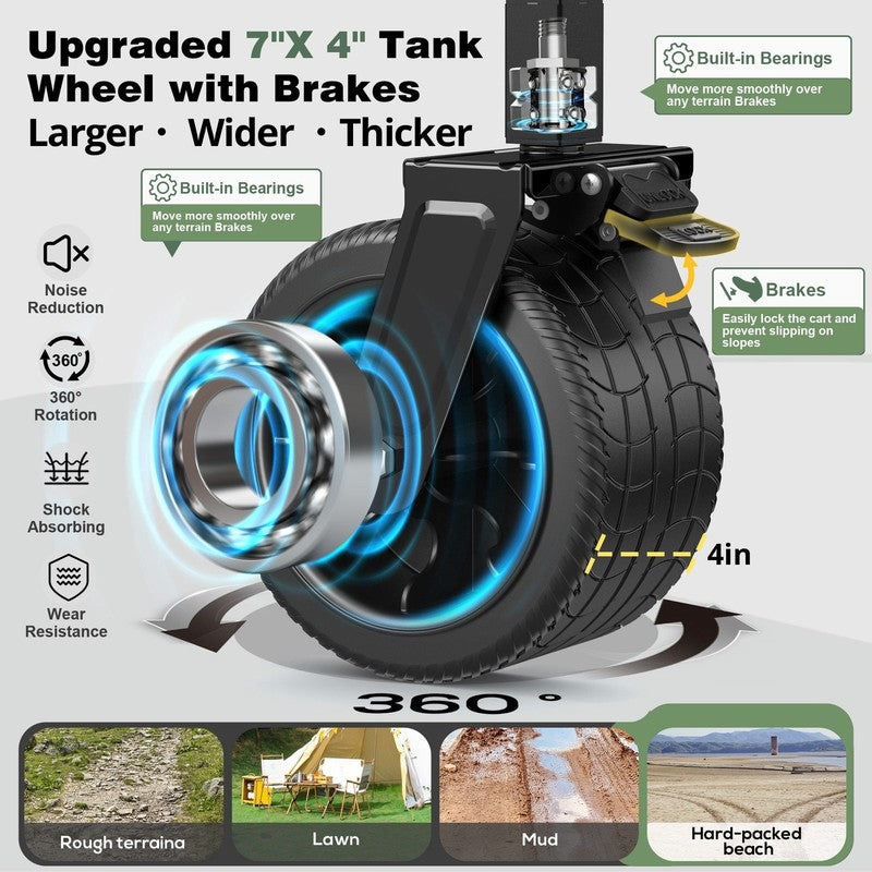 560Lbs Large Collapsible Folding Wagon with Oversized Tank Wheels, Heavy Duty Bi2