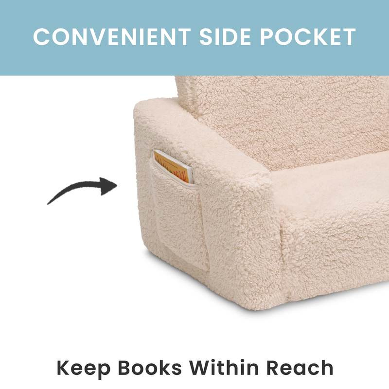Cozee Flip Out Sherpa 2 In 1 Convertible Chair to Lounger for Kids, Cream9
