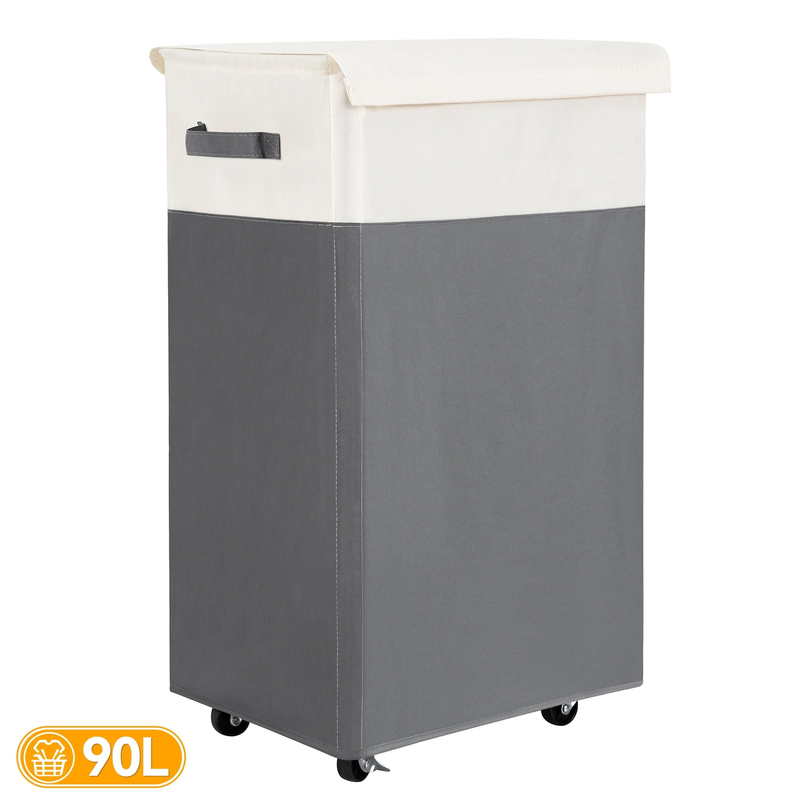 90L Rolling Laundry Hamper w/ Lid & Wheels, Collapsible Basket – Gray, 27.6"10