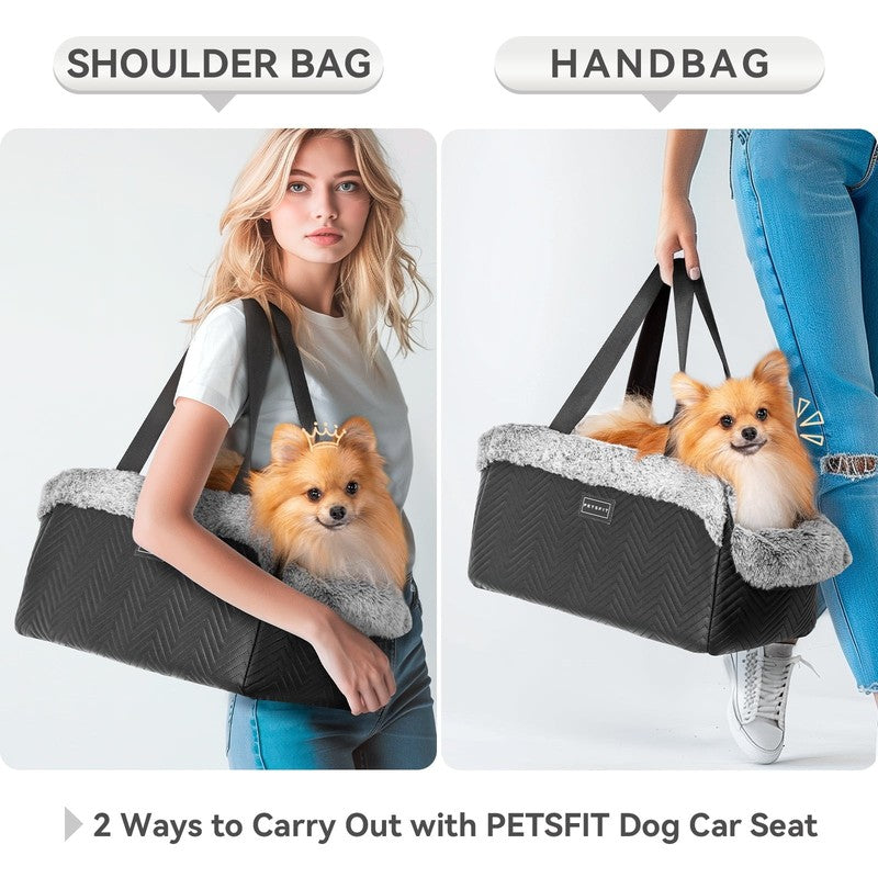 Center Console Dog Car Seat, Portable Car Seat for Dogs with Safe Protective Hoo2