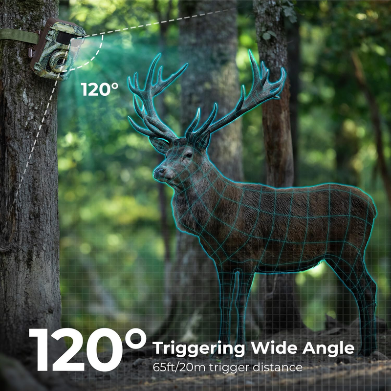 4K 48MP Trail Camera No-Glow Night Vision 0.1S Trigger 120° IP66 LCD Cam5