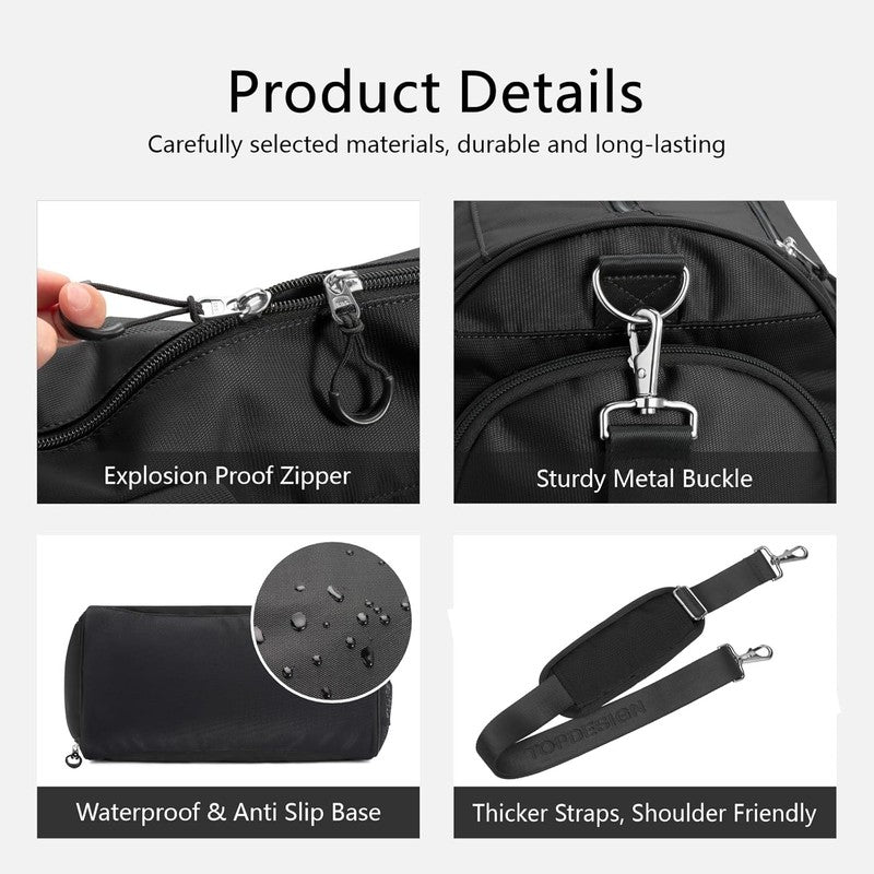 Gym Bag Unisex Duffel Shoe Compartment Wet Pocket Travel Sports Black M6