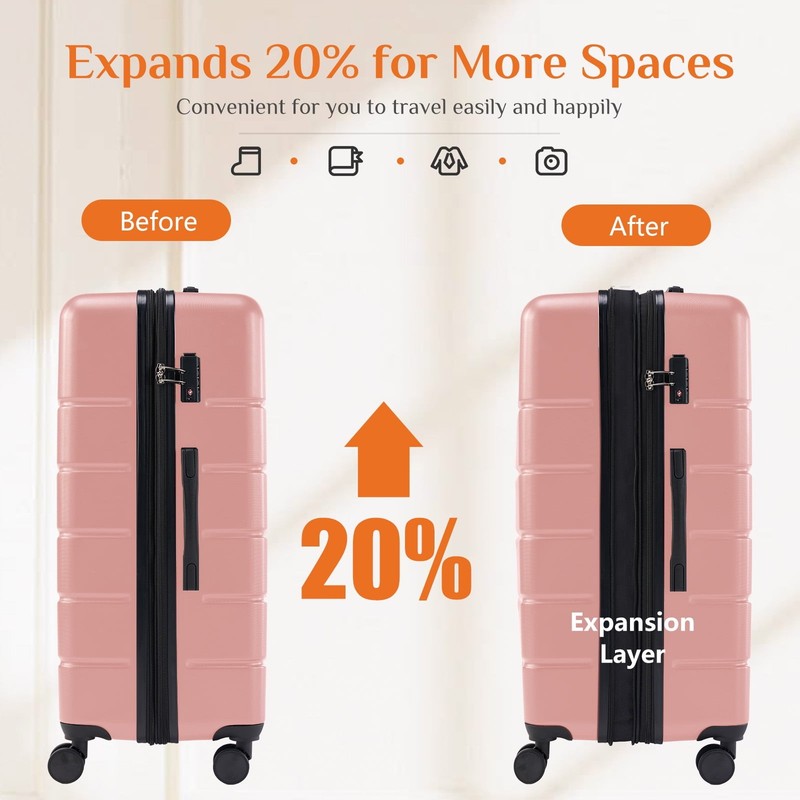 3-Piece Hard Shell Luggage Set ABS Expandable Spinner TSA Lock Pink1
