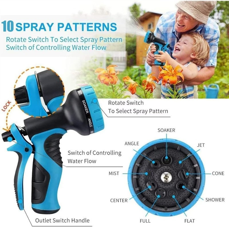 50Ft Garden Hose, 10-Function Nozzle, Leakproof, Brass Connectors, Blue Black4